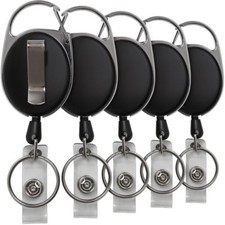5x Badge Reel Pull Keychain Retractable ID Holder Security Card Identity Clip