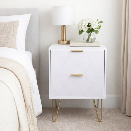 White bedside table drawers - bedside,