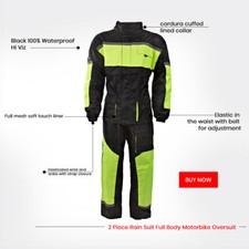 Black 100% Waterproof Hi Viz Two 2 Piece Rain Suit Full Body Motorbike Oversuit