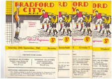 Bradford City HOME Football programmes 1960 to 1969 League Matches