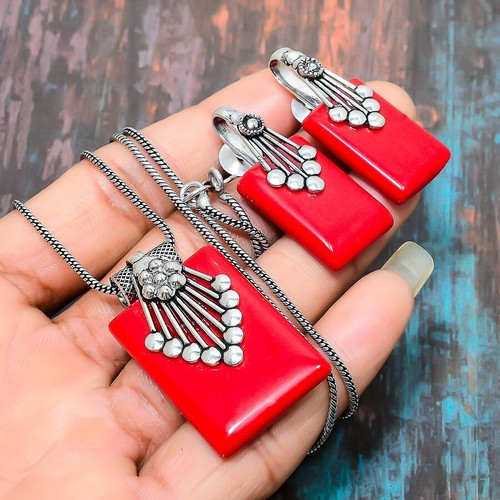 Italian red coral gemstone 925 - red,