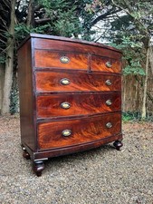 Antique Victorian Flamed mahogany bow fronted tall boy 5 drawer Chest of Drawers