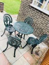Very Heavy Cast Aluminium  Bistro Patio Set Table & 2 Chairs Garden Furniture