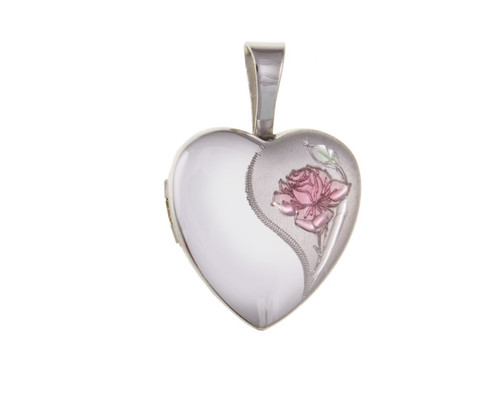 Pink rose heart locket - pink,