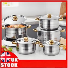 Set of 5 Stainless Steel Non Stick Saucepans Cookware Cooking Pots Pan With Lids