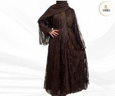 Chocolate  Floral Lace Abaya