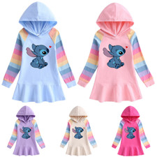 Girls Lilo Stitch Cartoon Hoodies Dress Long Sleeve Tops Sweatshirt Jumper Dress