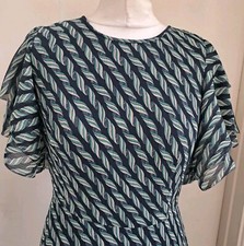 LK Bennett Agnes Blue Green Print Georgette Midi Dress UK10 US6 £299 Season