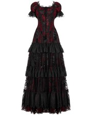 Punk Rave Dark Decadence Flocked Lace Gothic Wedding Dress - Black & Red
