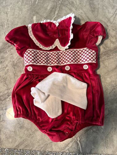 Girls 18m red white smocked - red/white,