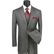 VINCI Men's Gray Pinstripe 3