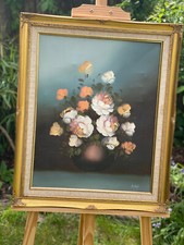 Lovely Framed Oil Painting Signed S. Leigh Flowers In Vase Still Vase Gilt Frame