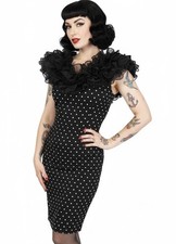 Vintage Black & White Polka Dot Ruffle Wiggle Dress Rockabilly Retro Pinup Sz9
