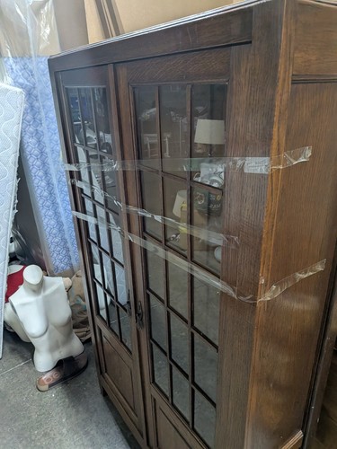 Arts craft oak tall bookcase - ,