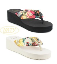 Womens Ladies Platform Wedge Heel Summer Beach Floral ToePost Flip Flops Sandals