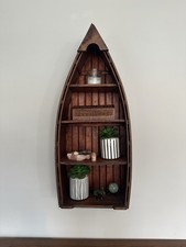 Vintage Wood Boat, Canoe Shelf Unit, Nautical Decor. Hang or Freestand