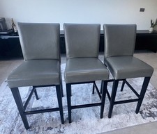 3 x Charro Grey Aniline Real Leather Black Hardwood Bar Stool Chair RRP £1497