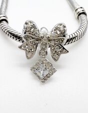 Bow Charm Bead Spacer Stopper Cubic Zirconia Genuine 925 Sterling Silver 💖