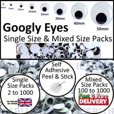 Googly Eyes Self-Adhesive Many Pack Options in Single & Mixed Sizes 7mm - 50mm