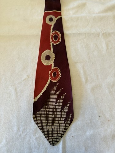Vintage 1940s tie burgundy - 1940s, art