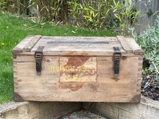 Vintage Heavy Dovetailed Wooden Crate Trunk Chest Storage Tools Toy Box Table