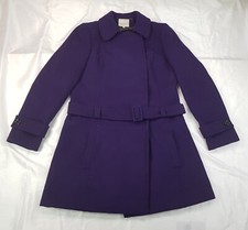 JOHN ROCHA SIZE 12UK MEDIUM WOMENS MID LENGTH PURPLE COAT WINTER JACKET BELT