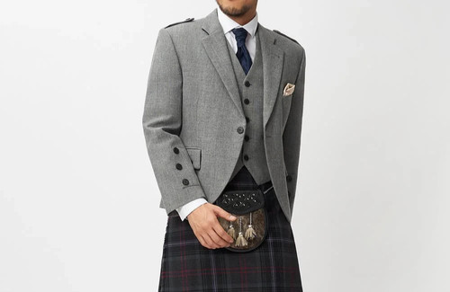 Men grey wool tweed - grey, kilt