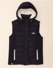 SUPERDRY Womens Hooded Padded Gilet UK 14 Large Navy Blue Nylon DQ11