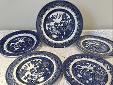 5 Vintage Assorted Willow Pattern Lunch Plates - 20" to 24" Diameter