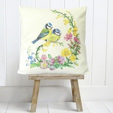 Blue Tit Bird Cushion Cover Vintage Country Cottage Style Shabby Chic Gift 18"