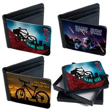 Personalised Bike Wallet Bi Fold Card Holder BMX Custom Text Boys Birthday Gift