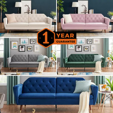 3 Seater Velvet Sofa Bed Click Clack 5 Colour Luxury Button Tufted Sleeper Couch