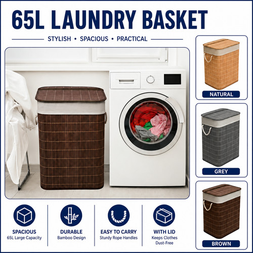 Bamboo 65l laundry basket - bamboo,