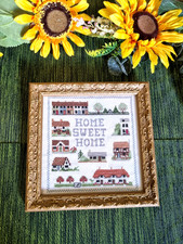Vintage Cross Stitch "Home Sweet Home" Framed Picture 8" x 8" square RETRO