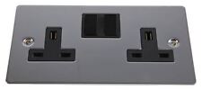 VOLEX - Flat Plate 2 Gang 13A DP Switched Socket, Polished Chrome / Black