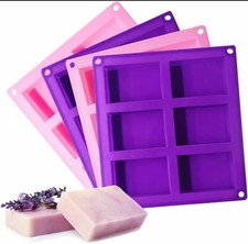 Pink 6 Cavity Rectangle Soap Bar Making Mould Silicone DIY Cake Jelly Candy