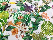TROPICAL TOUCAN BIRD GARDEN Cotton Fabric Curtain Upholstery Material 140cm wide