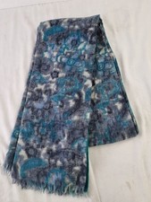 Brora Womens Wool Scarf Abstract Patterned Blue Used F2