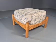 Vintage Ercol Footstool Solid Elm Beige Floral Fabric EB10977 MFOO
