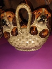 Vintage Pottery Dogs In Basket