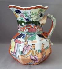 ANTIQUE MASON'S IRONSTONE CHINESE FIGURES IN A GARDEN HYDRA JUG C1825