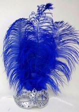 FEATHER MASK BLUE & SILVER