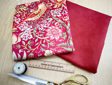 UPHOLSTERY FABRIC BUNDLE - William Morris Strawberry Thief Red Velvet & Suede