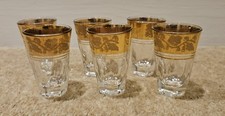 Retro Set of 6  Italian Made Gold Pattern Liqueur / Shot Drinking Glasses