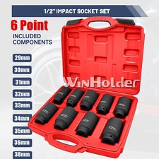 29 30 31 32 33 34 35 36 38MM 6Pt Axle Hub Nut Shaft 1/2" DEEP Impact Socket Set