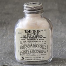 NOS Empirin Compound Glass Pill Bottle Painkiller Tablets Medicine Vintage