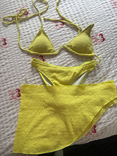 Yellow textured piece bikini - yellow,