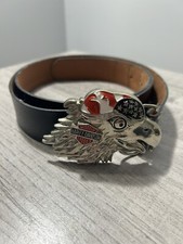 Vintage Harley Davidson Big Tall Buckle With Belt Eagle Flag USA Biker 40-45”