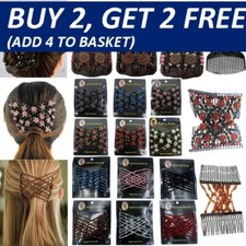 Women's Magic Slide Comb Elastic Double Beads Easy Stretchy Hair Comb Clip Pin ♬