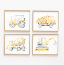 Diggers trucks and tractors - set of 4 nursery prints - construction - tipper 